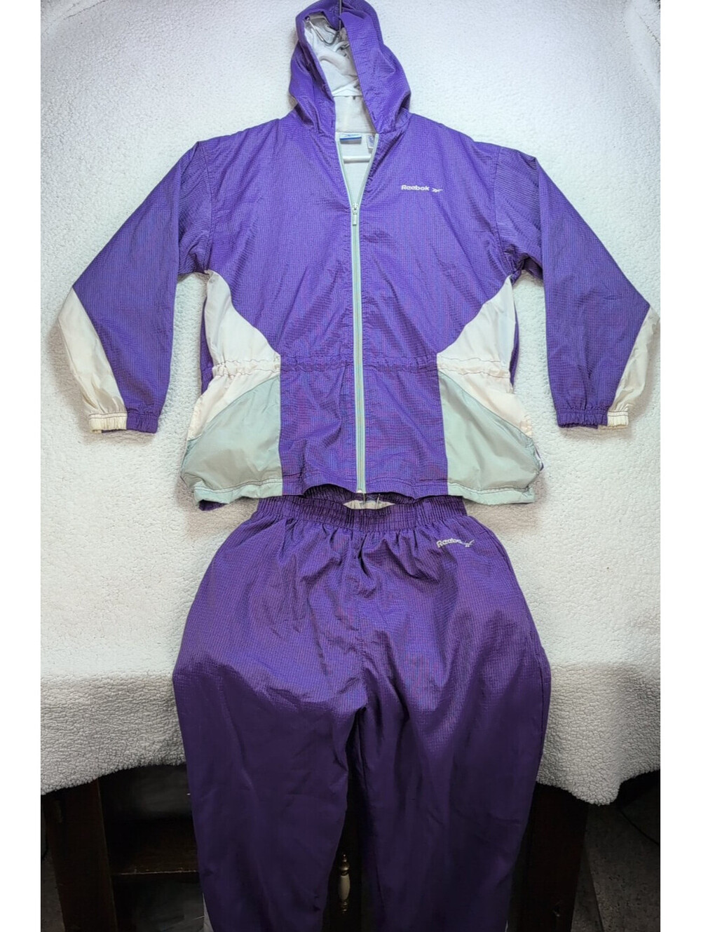 Vintage 90s Reebok Womens M Purple Colorblock Hooded Windbreaker Track Suit RARE